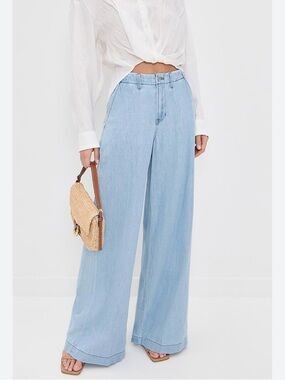 L’Agence Runa H/R Light Blue Wide-Leg Denim Pants Trouser size 23